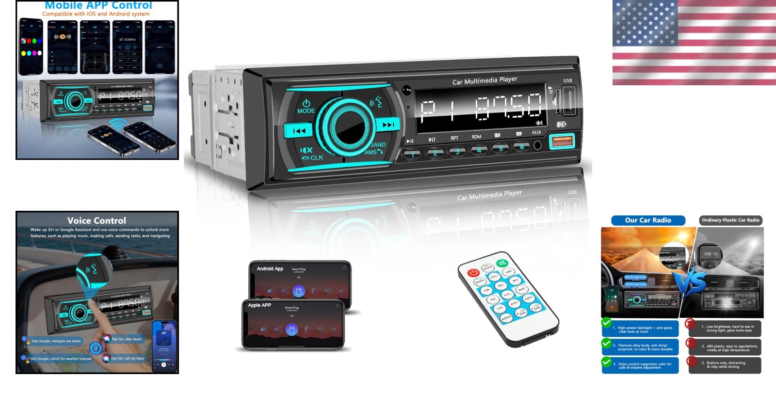 Multimedia Boat Stereo with FM Tuner, USB, RCA & Bluetooth Hands-Free Calling
