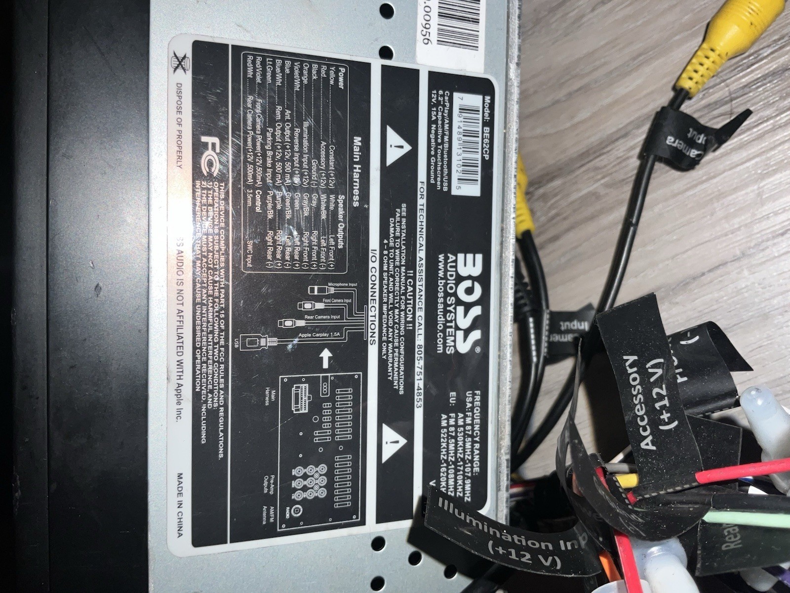 Boss Audio Systems BE62CP with Bluetooth and Apple Car Play Adapter and wiring