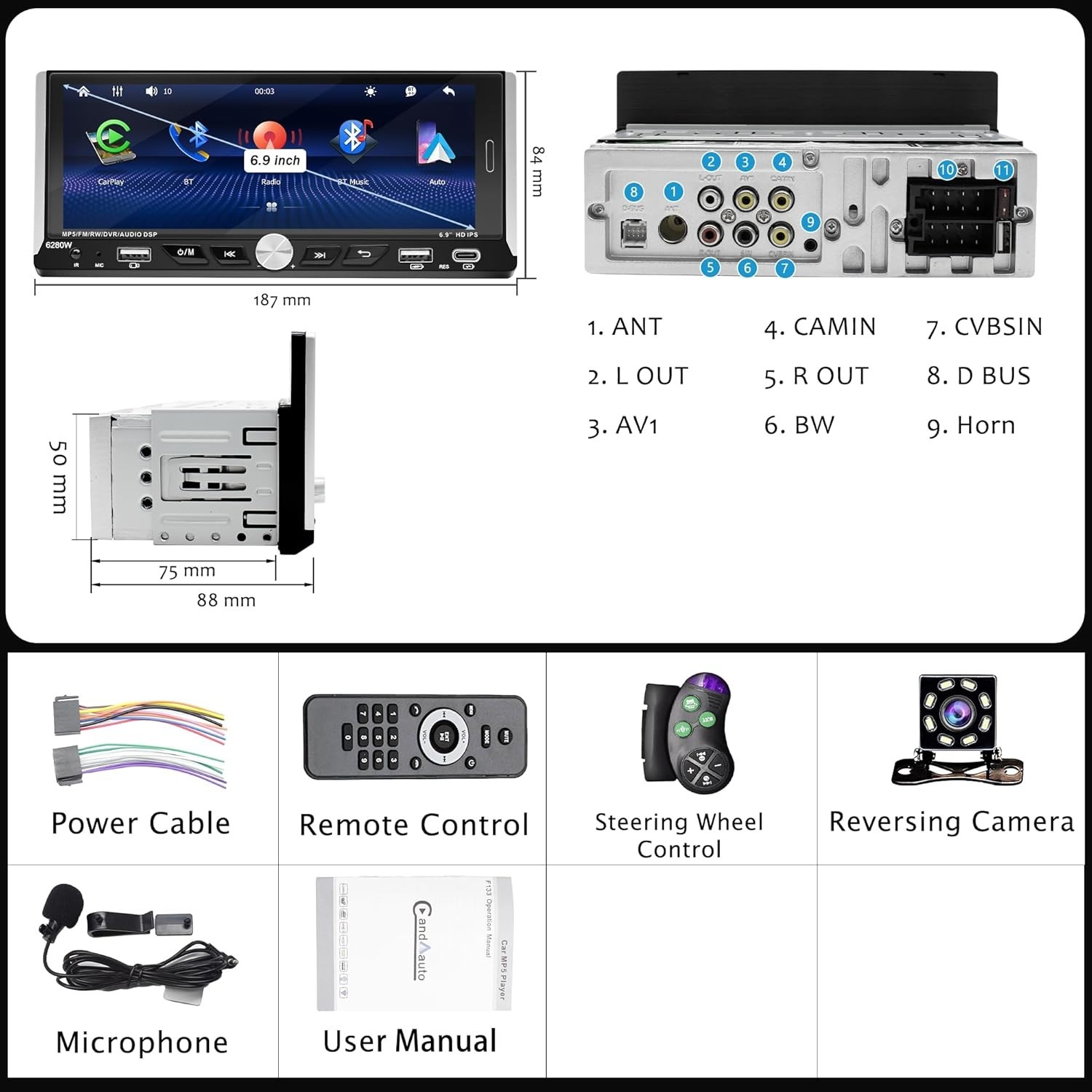 Easy Install Single Din Radio with Steering Control