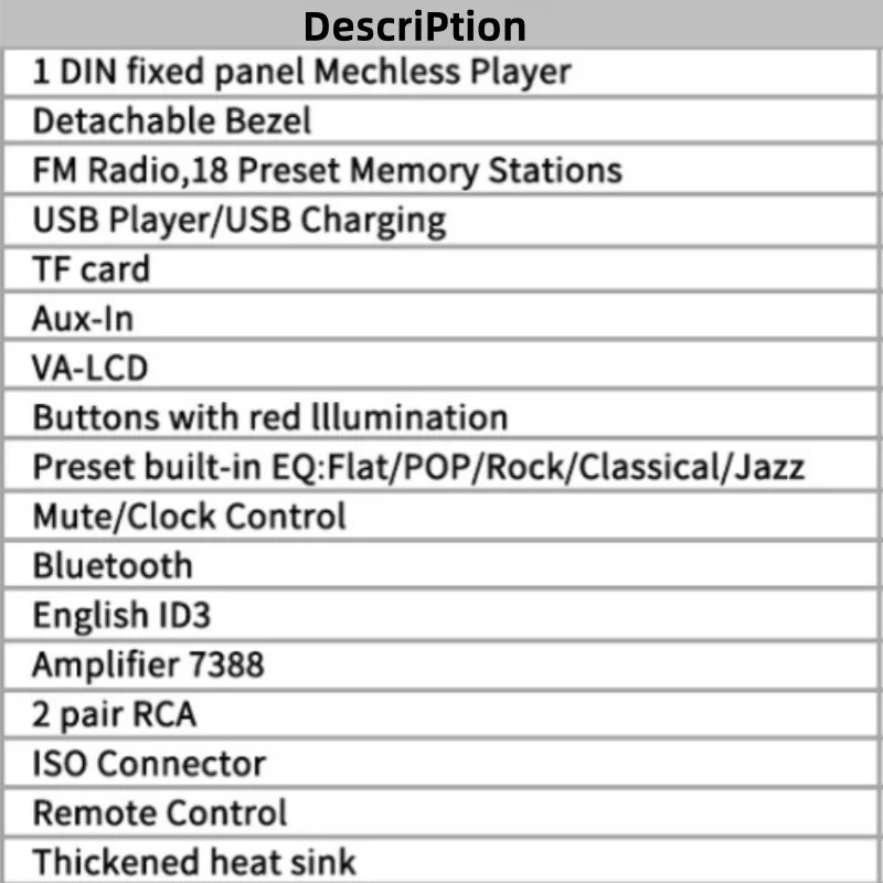 1 DIN 2.17 inch Car Stereo Radio Touch Screen Bluetooth FM MP3 Player TF USB AUX