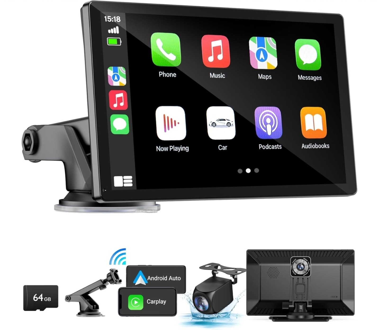 Wireless Apple Carplay Screen for Car 4K Dash Cam, 9″ Portable Apple Carplay