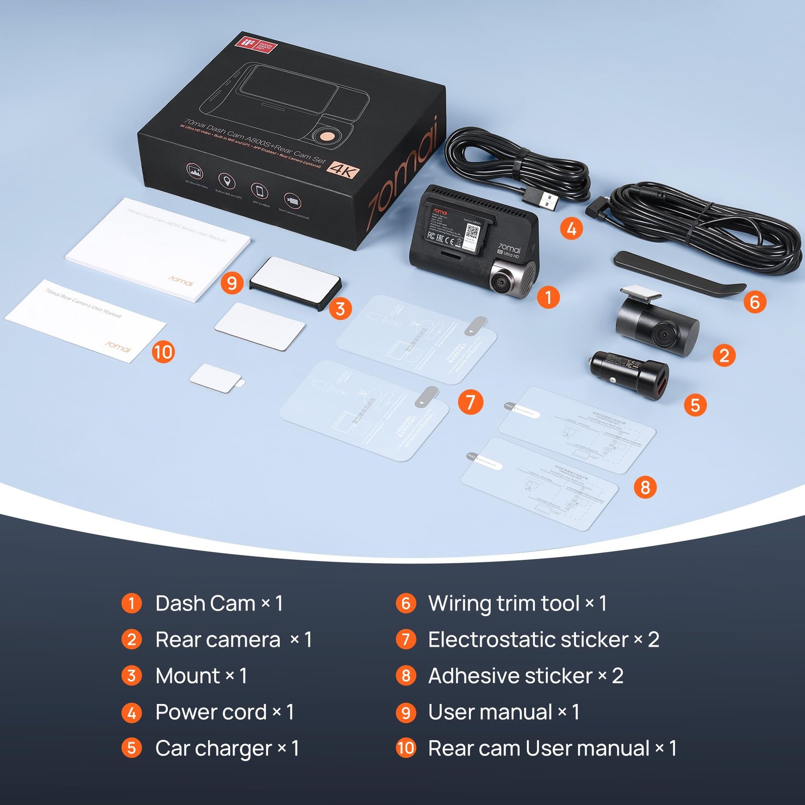 70mai 4K Dash Cam Front&Rear, STARVIS, 5GHz WiFi, GPS, ADAS, Parking Monitor