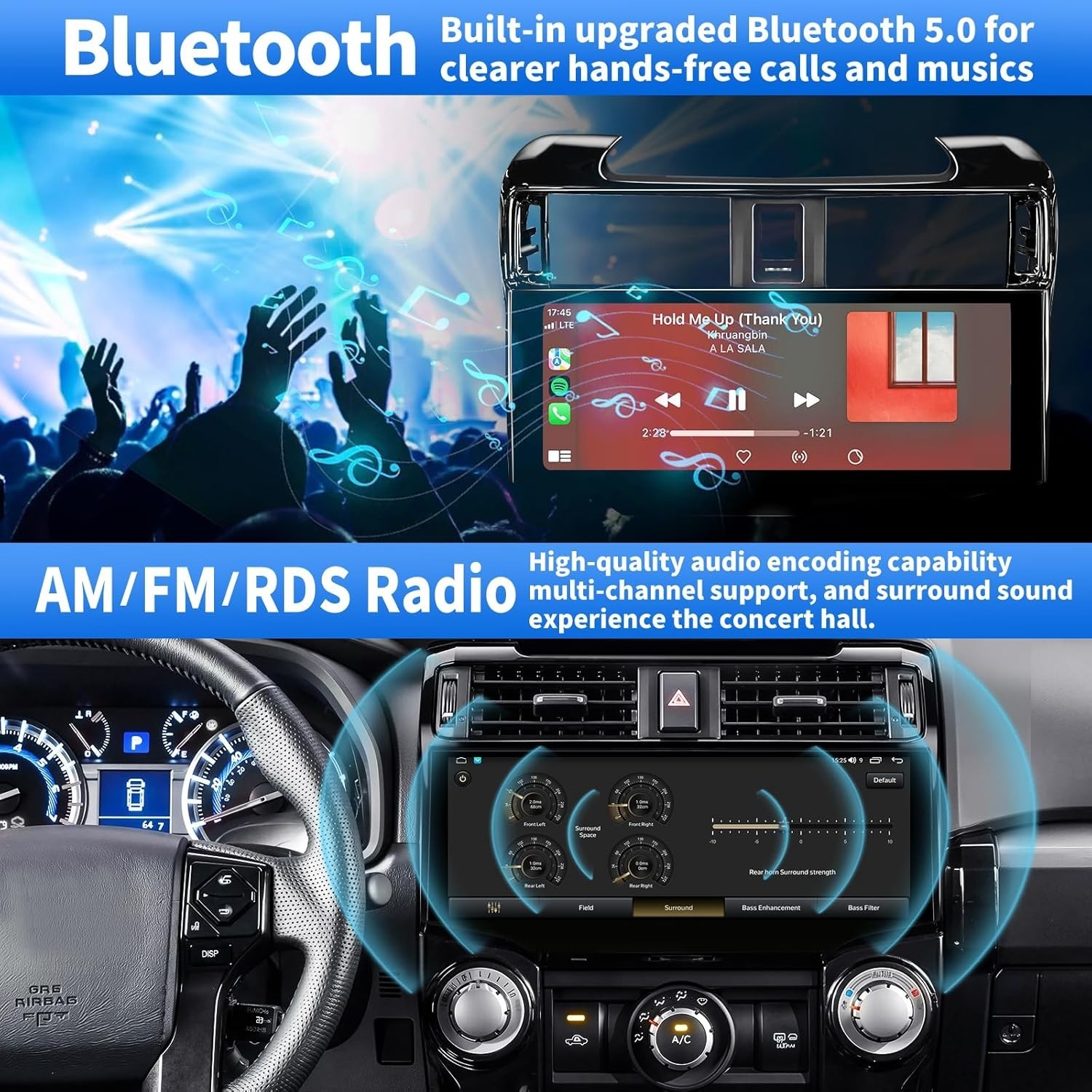 12.3inch Car Radio BT CarPlay Android Auto Unit For Toyota 4Runner 2010-2023