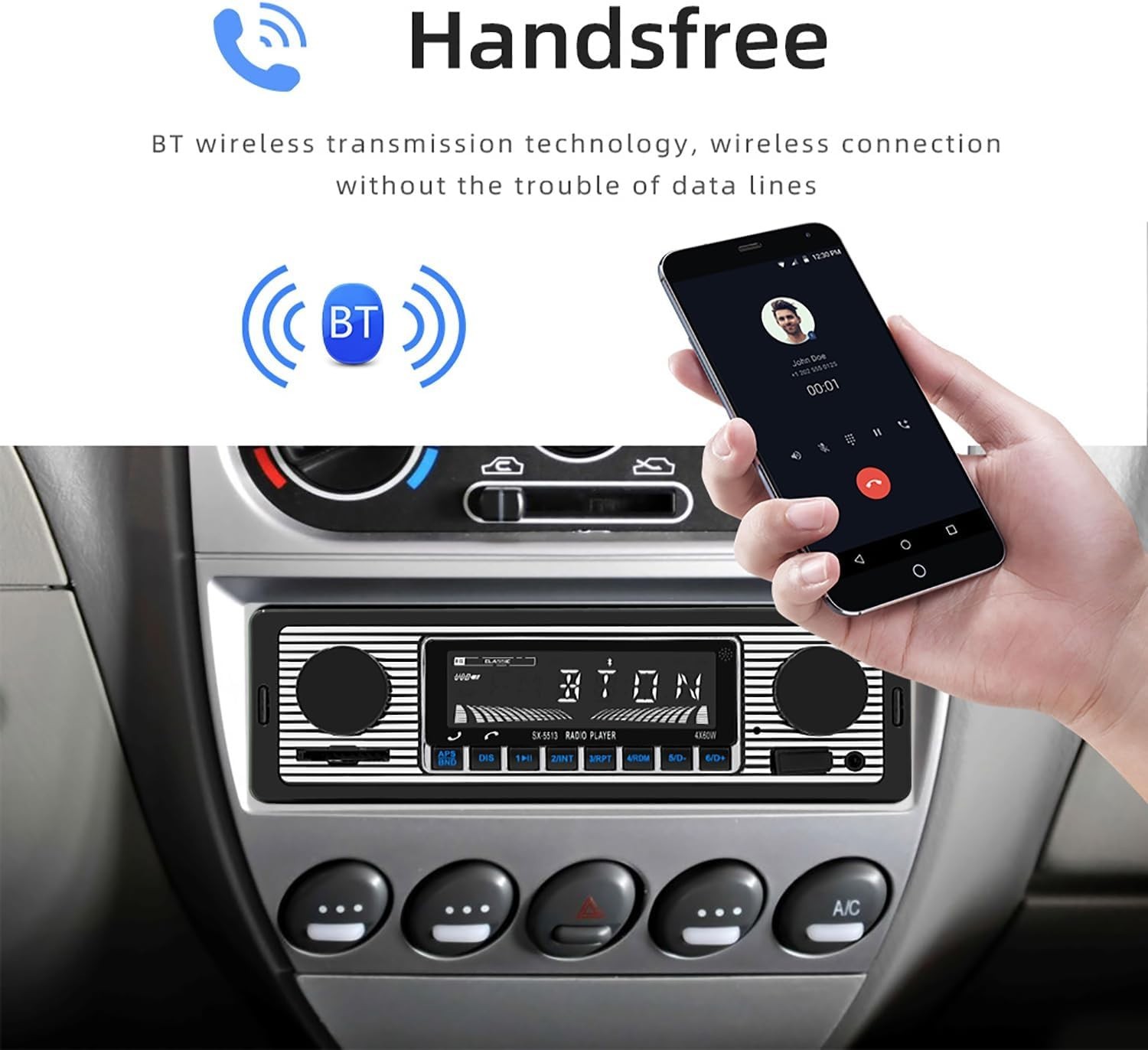 Vintage-Inspired 7-Inch Bluetooth Car Stereo with FM Radio & Remote