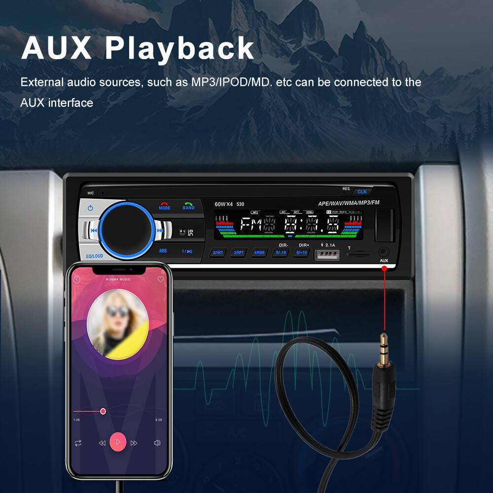 Bluetooth Single 1 Din Car Stereo Radio MP3 Player In-Dash FM USB SD Aux Input