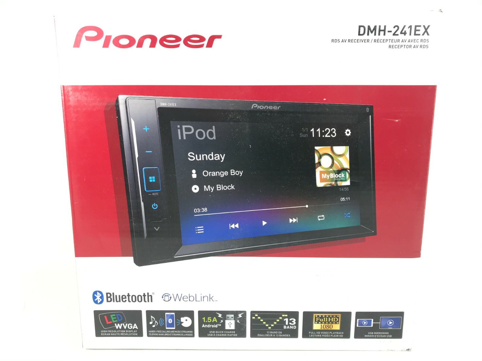 Pioneer DMH-241EX Bluetooth Multimedia Android iPhone USB Mirroring Aux 5Ch 6.2″