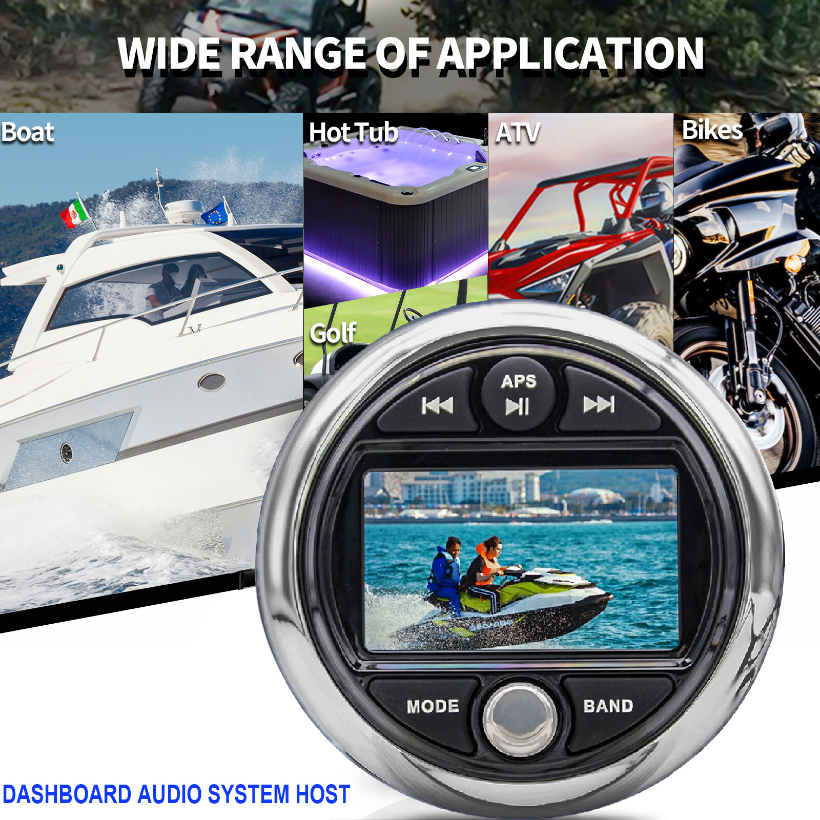 GUZARE Waterproof video system head unit with FM AM radio,AUX input,Rca Output