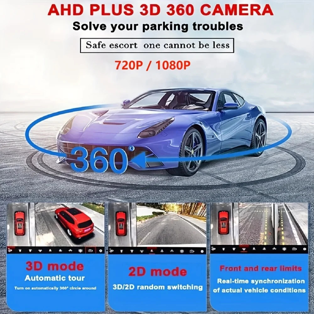 360° Panoramic Night Vision Camera,AHD720P/1080P, Compatible Android Car Radios