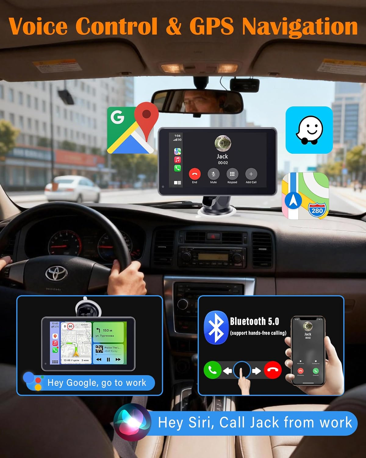 Portable Carplay Screen with Backup Camera – Plug-Play 7-Inch HD 1080P Car Touch