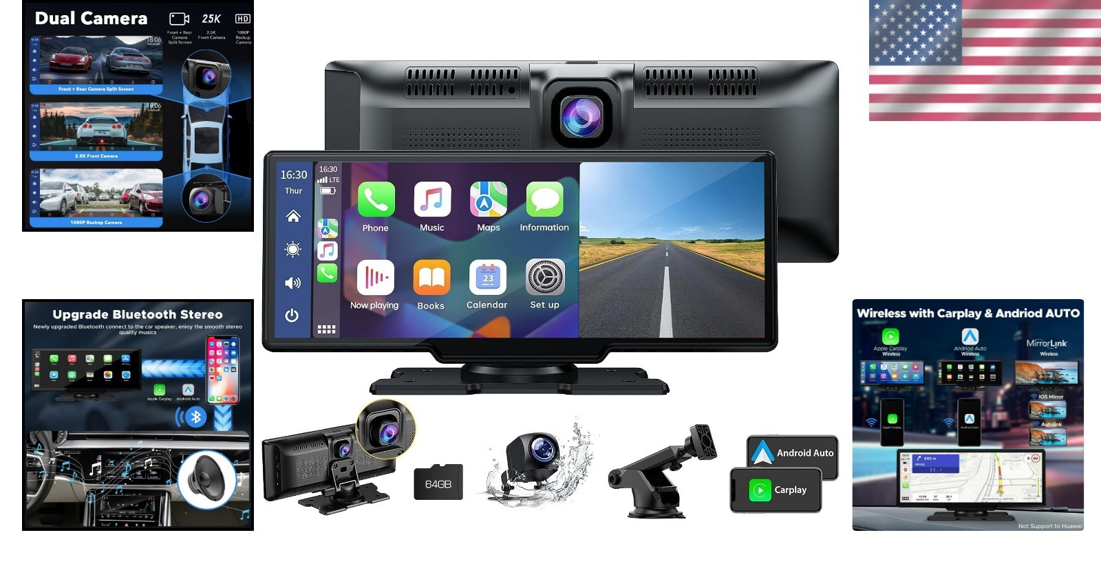 9.26″ Wireless Carplay & Android Auto with 2.5K Dash Cam and 1080P Backup Camera