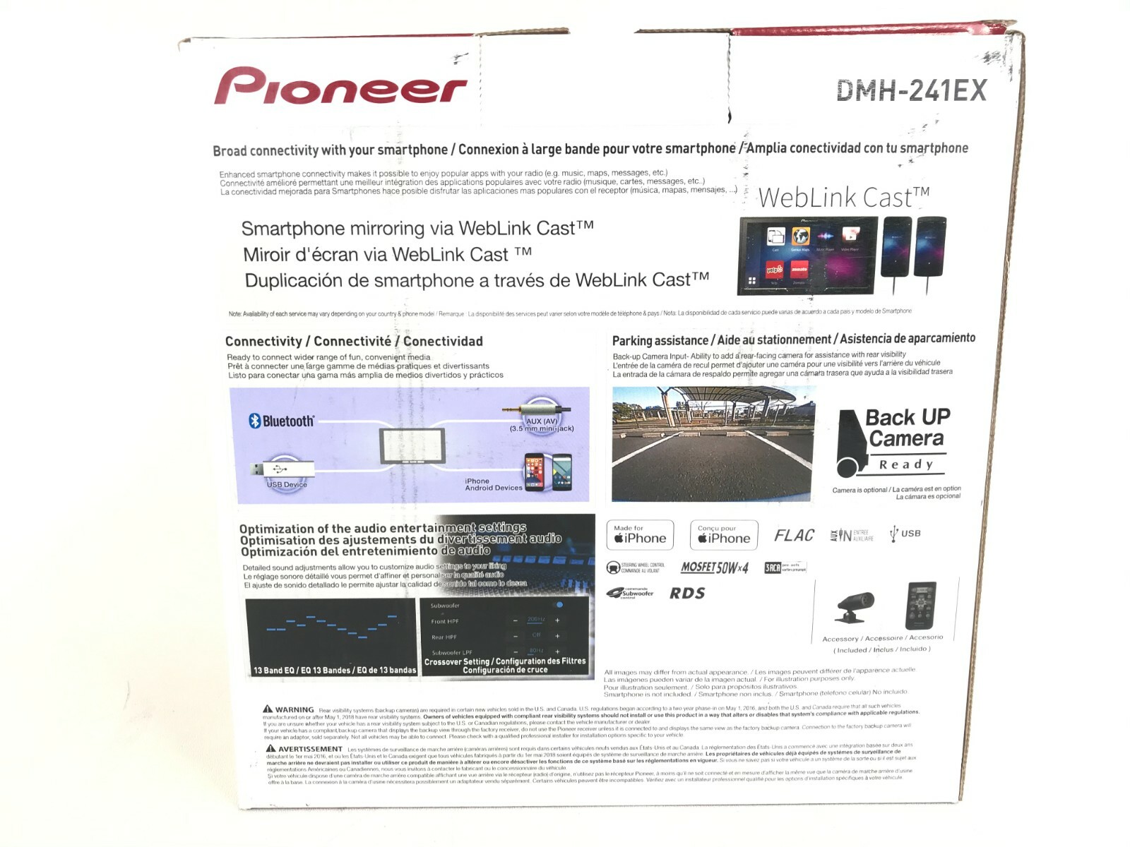 Pioneer DMH-241EX Bluetooth Multimedia Android iPhone USB Mirroring Aux 5Ch 6.2″