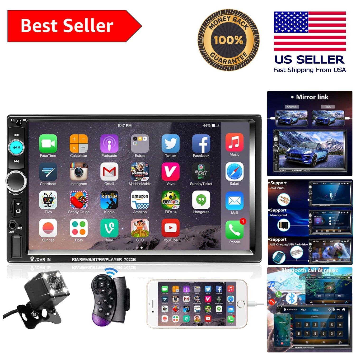 Multifunctional Car Stereo with Backup Camera – 7 Inch Bluetooth Touchscreen