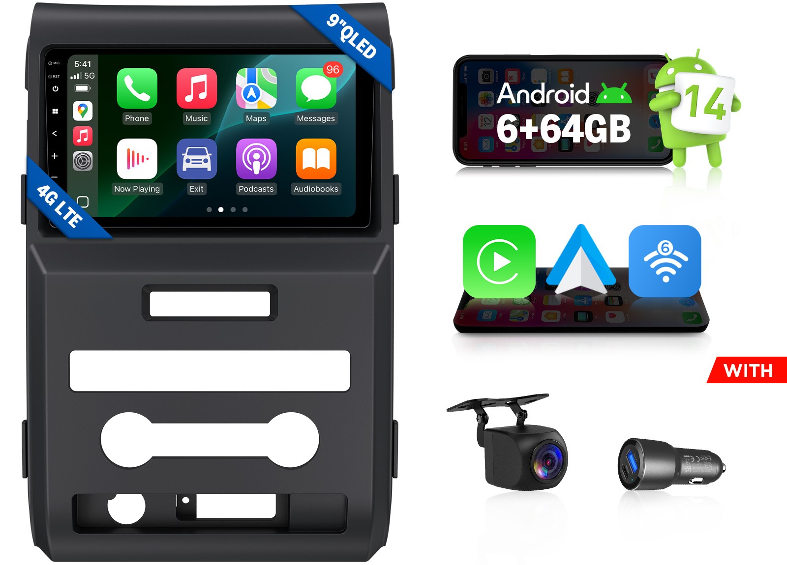 For Ford F150 FX4 Android Auto 14 9″ QLED 6+64 Car Stereo HeadUnit CarPlay WiFi6