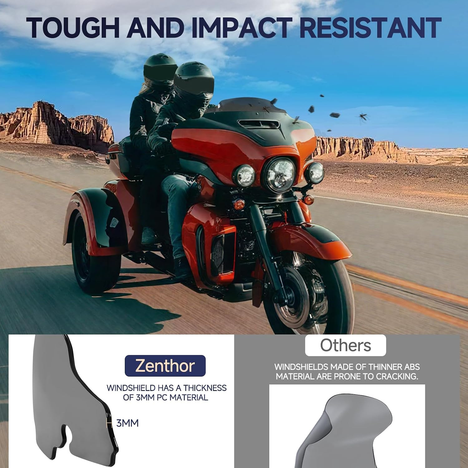 Black 4.5” Windshield Motorcycle Wave Windscreen Compatible for Harley 2014-2023