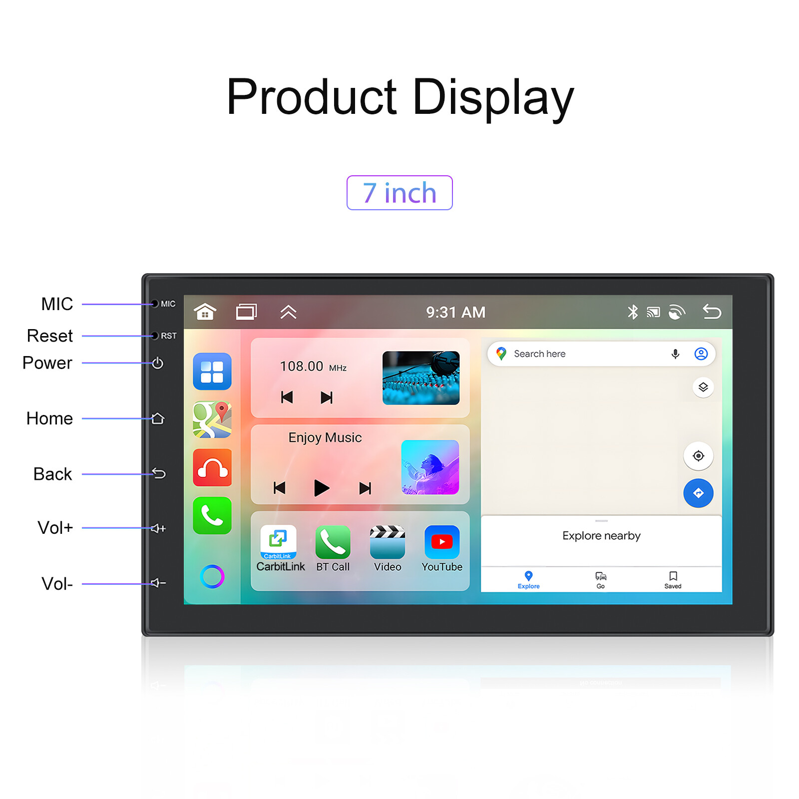 7″ Android 13 Carplay Double 2 Din Car Stereo Radio 4G+64G 8 Core GPS DSP Camera