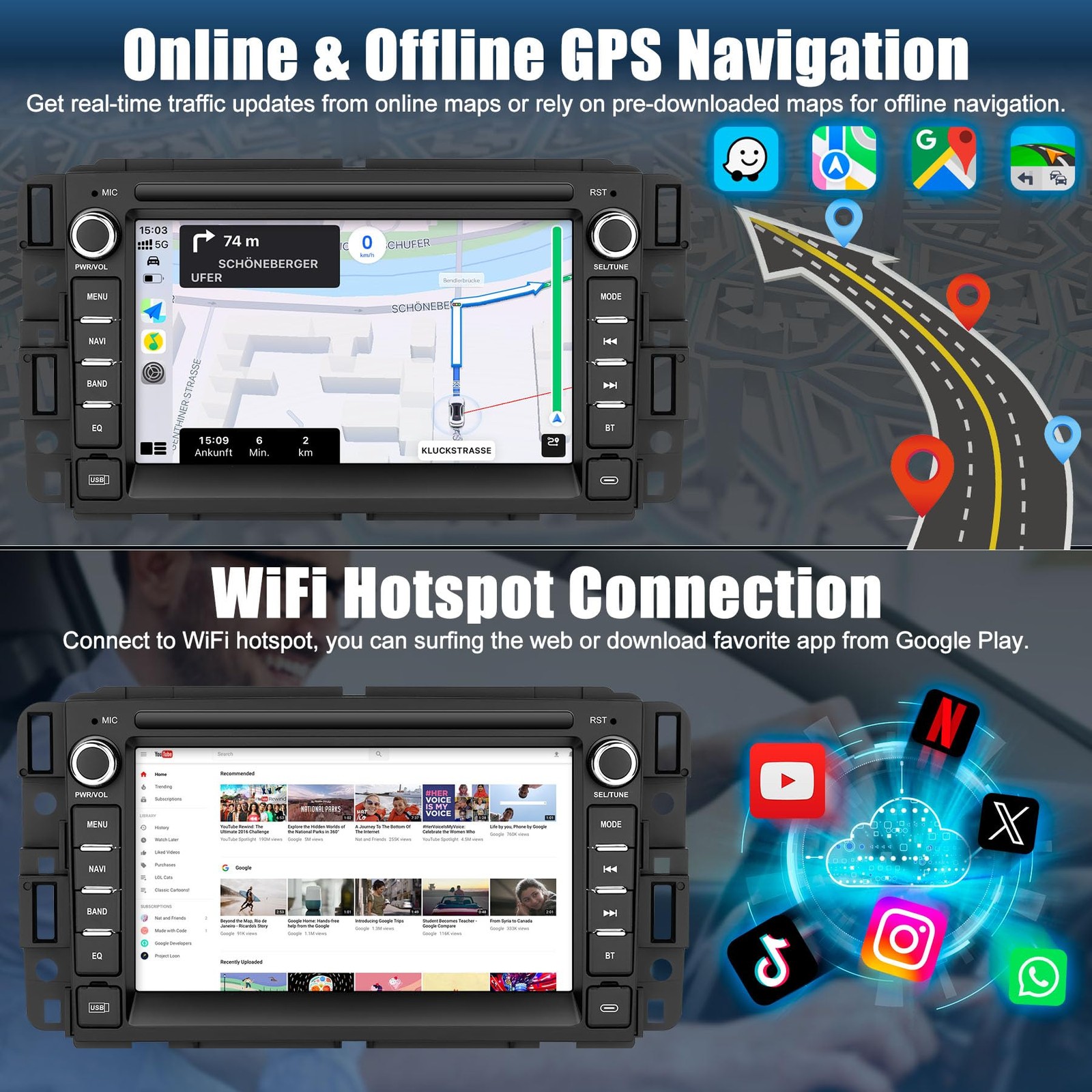 [2GB+64GB] Jimtour Car Stereo Radio Bluetooth for Chevy Silverado 2007-2013