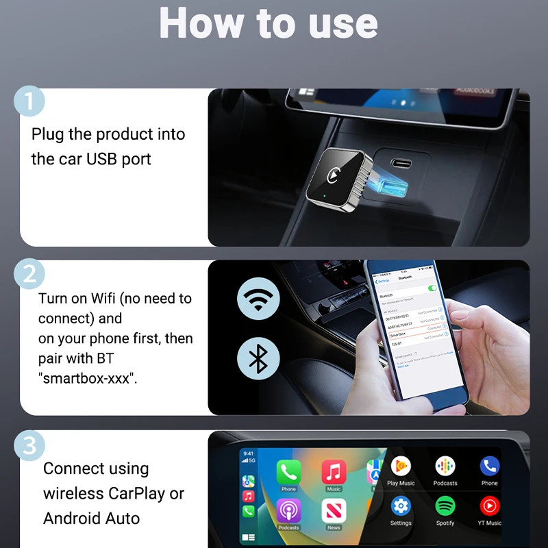 New Super Mini Carplay AI Box Wired to Wireless CarPlay/Android Auto 2in1 Box 5G