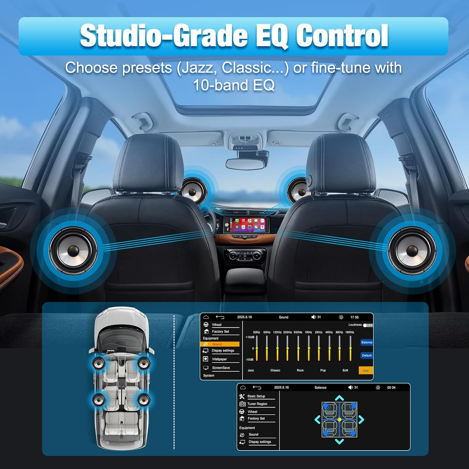Single Din Radio Car Stereo with Apple Carplay & Android Auto, 6.28 Inch HD Touc