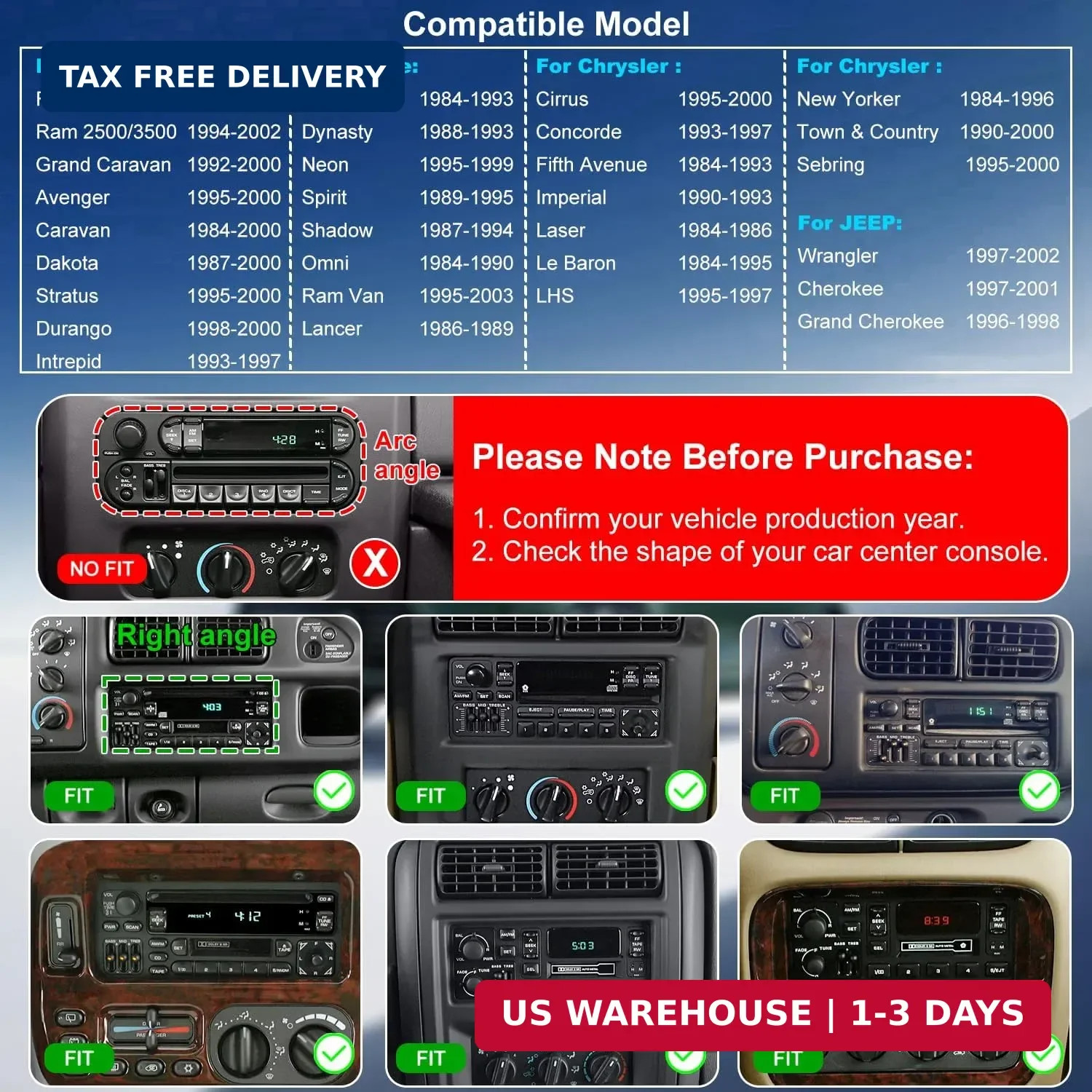 5G WiFi Car Radio for Dodge Ram 1500/2500/3500 1994-2001, Jeep Wrangler 1997-200