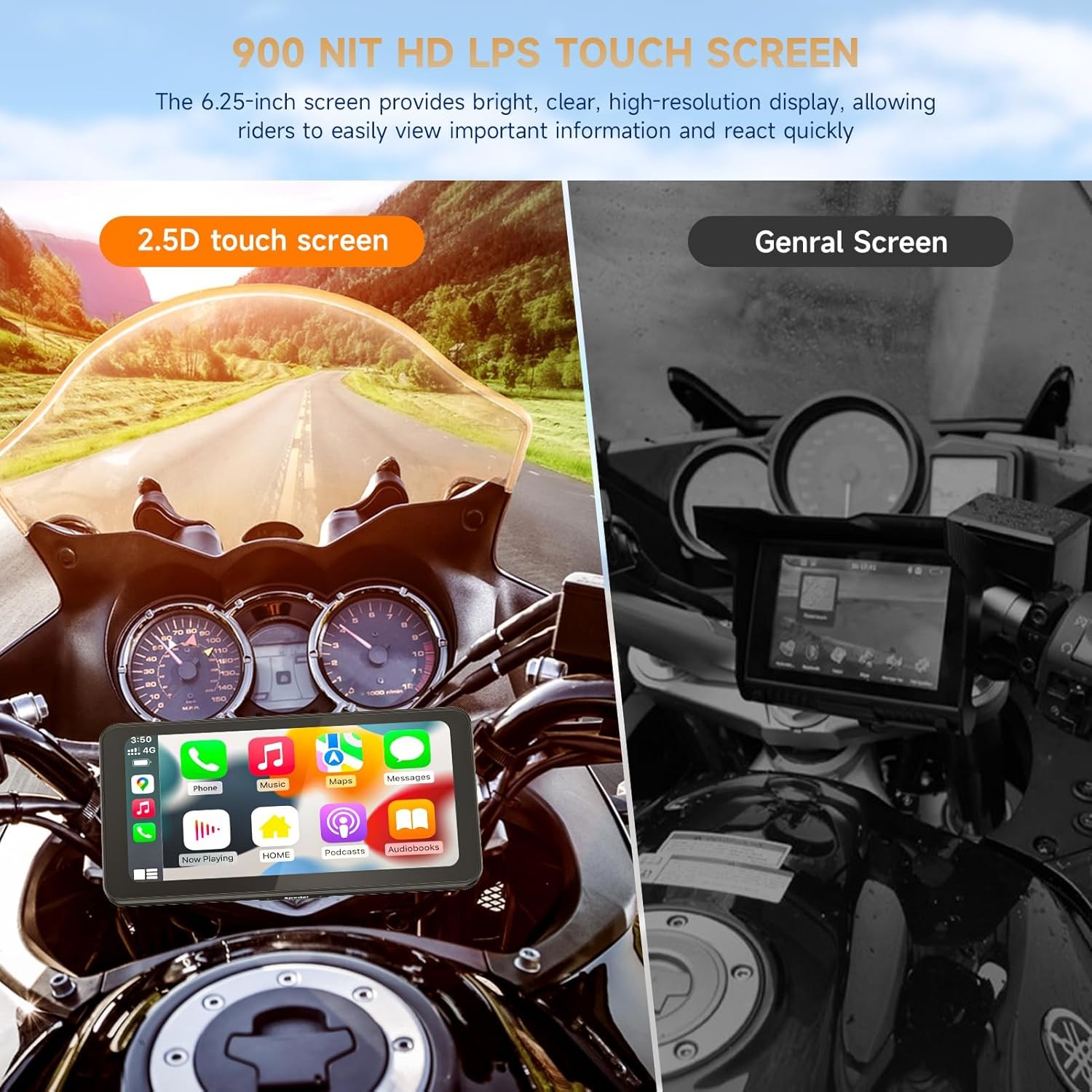 6.3″ Touch Screen Motorcycle Apple CarPlay Android Auto GPS Navi BT Waterproof