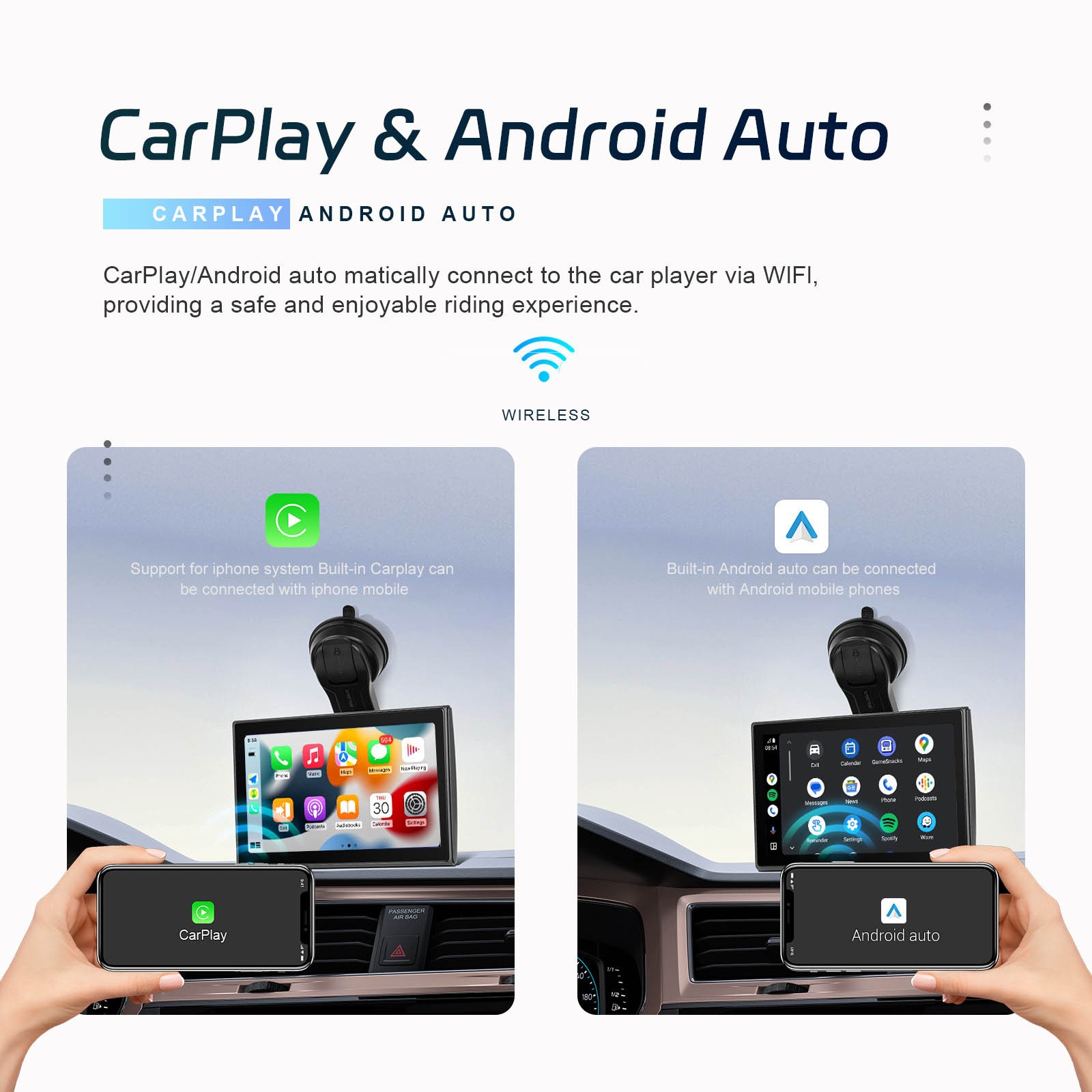 7-inch Full Touch Screen Apple CarPlay Android Auto Switching Display Camera