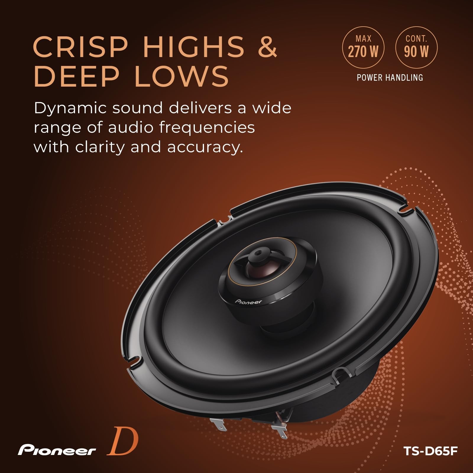Pioneer D-Series TS-D65F 6.5” 2-Way Speakers (Pair) – 270W Max, Balanced Sound +