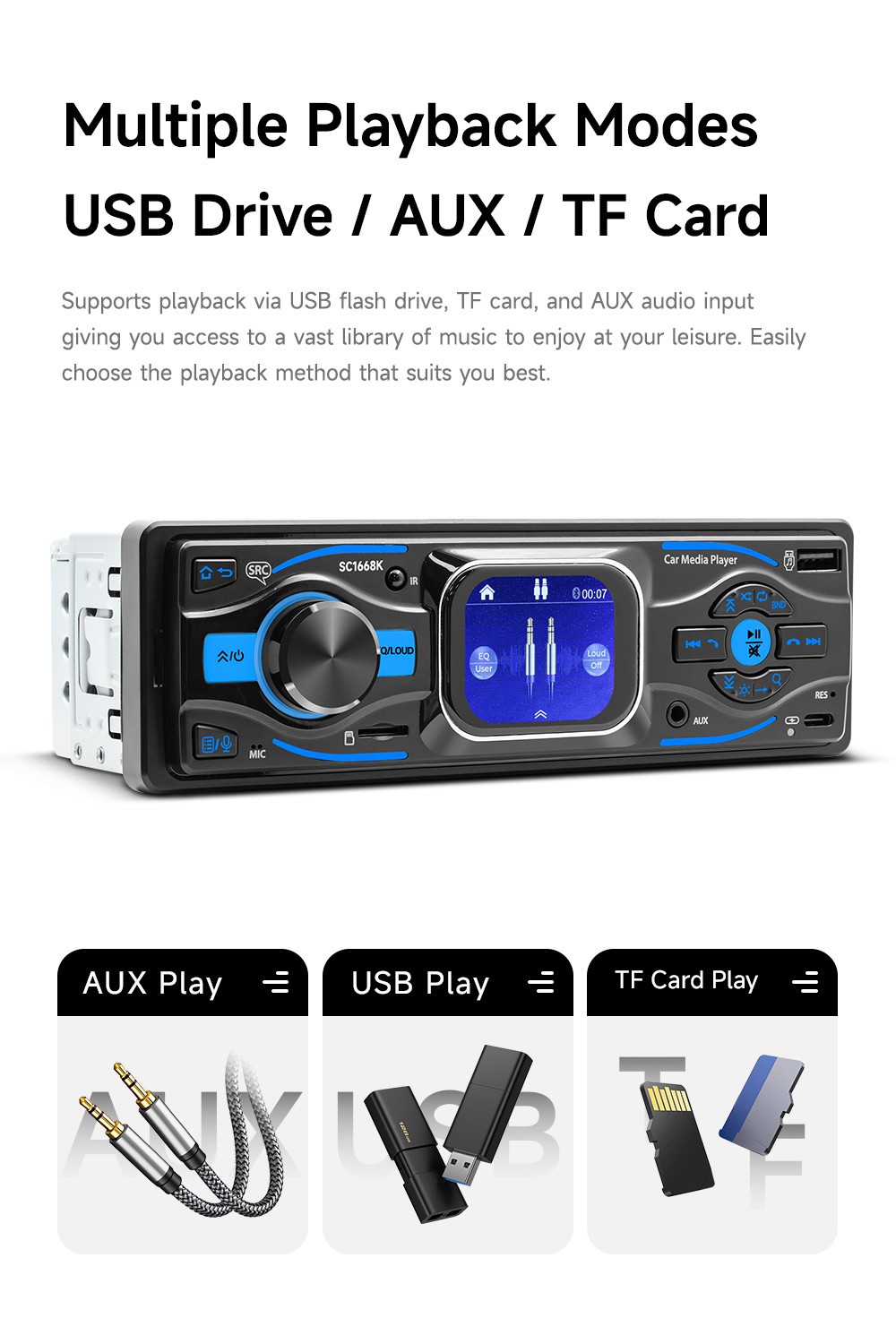Car MP3 Player Single Din Head Unit FM RCA USB SD AUX HD Screen W/Remote Control