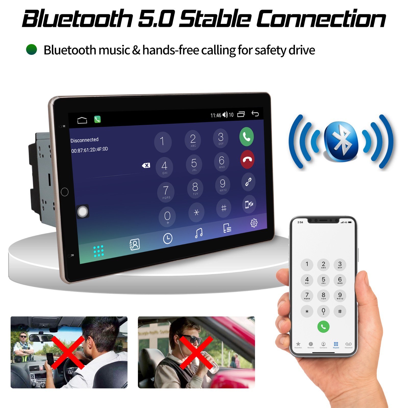 Rotatable Car Stereo Radio 2 DIN 10.1″ Touch Screen Android GPS Navi Wifi 4+64GB