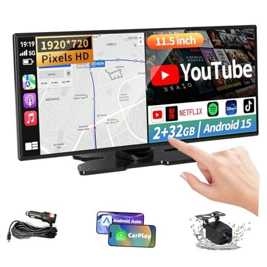 Largest 11.5 inch Wireless CarPlay Screen for Car,Built-in N black