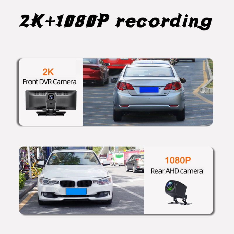 10″ Portable Wireless Carplay/Mirror Car Stereo BT 2K Dash Cam Radio Touchscreen