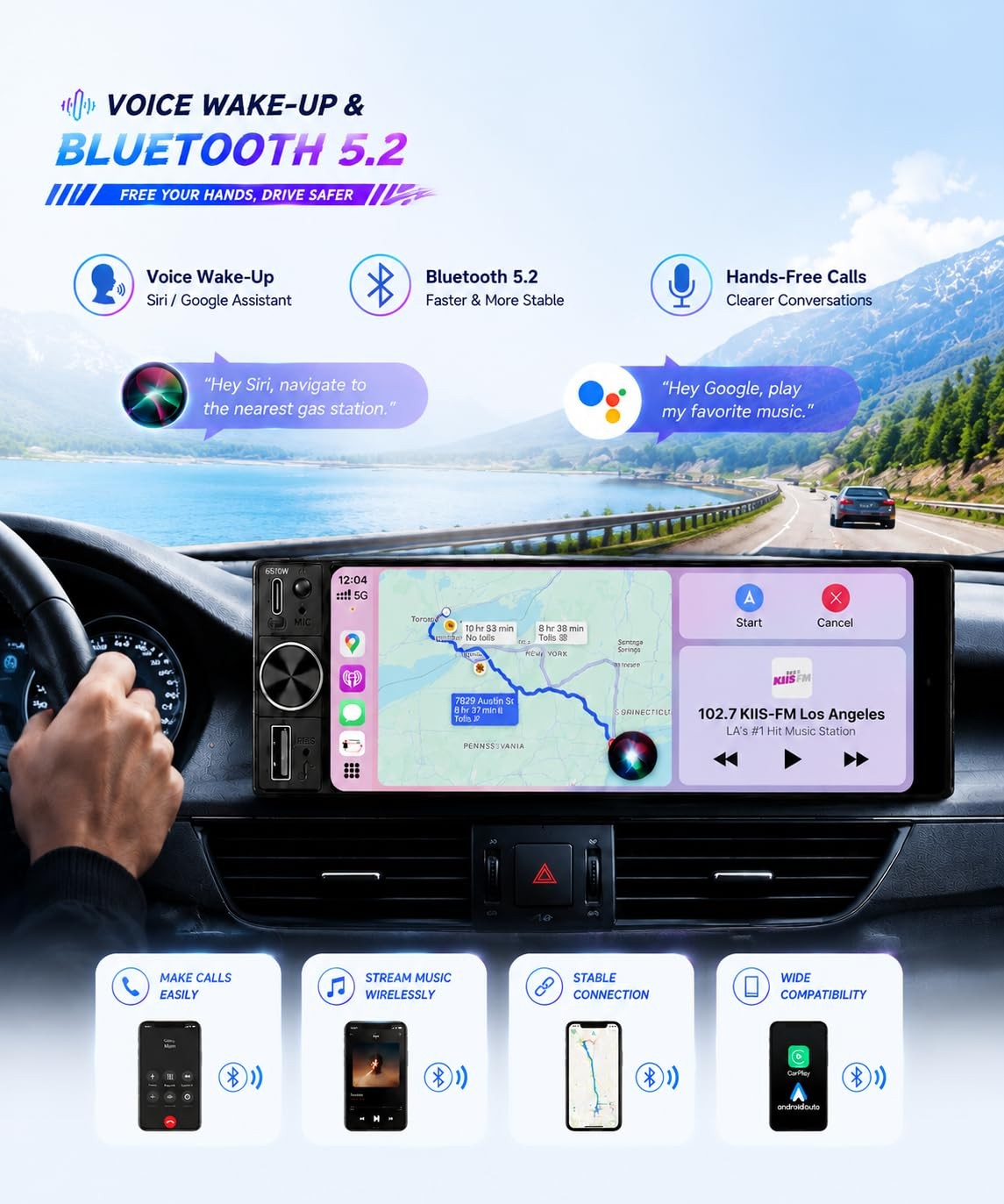 6.5″ Wireless Single Din Car Stereo with Apple CarPlay, 720×1280 HD in-Cell T…