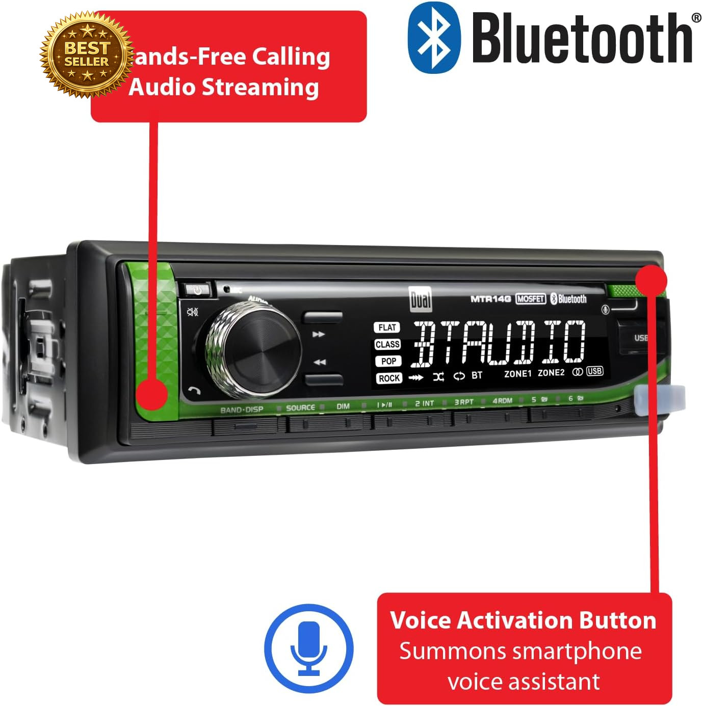 TRJDR14G John Deere Tractor Radio | 7-Character LCD | Weatherproof | Bluetooth |