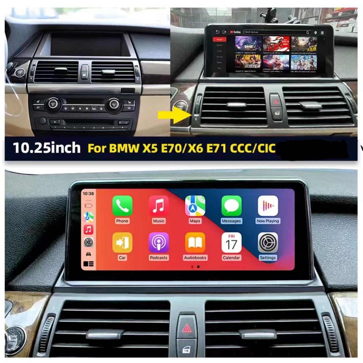 For BMW X5 X6 CIC E70 E71 2011-2013 10.25 Touchscreen with Carplay/Android Auto