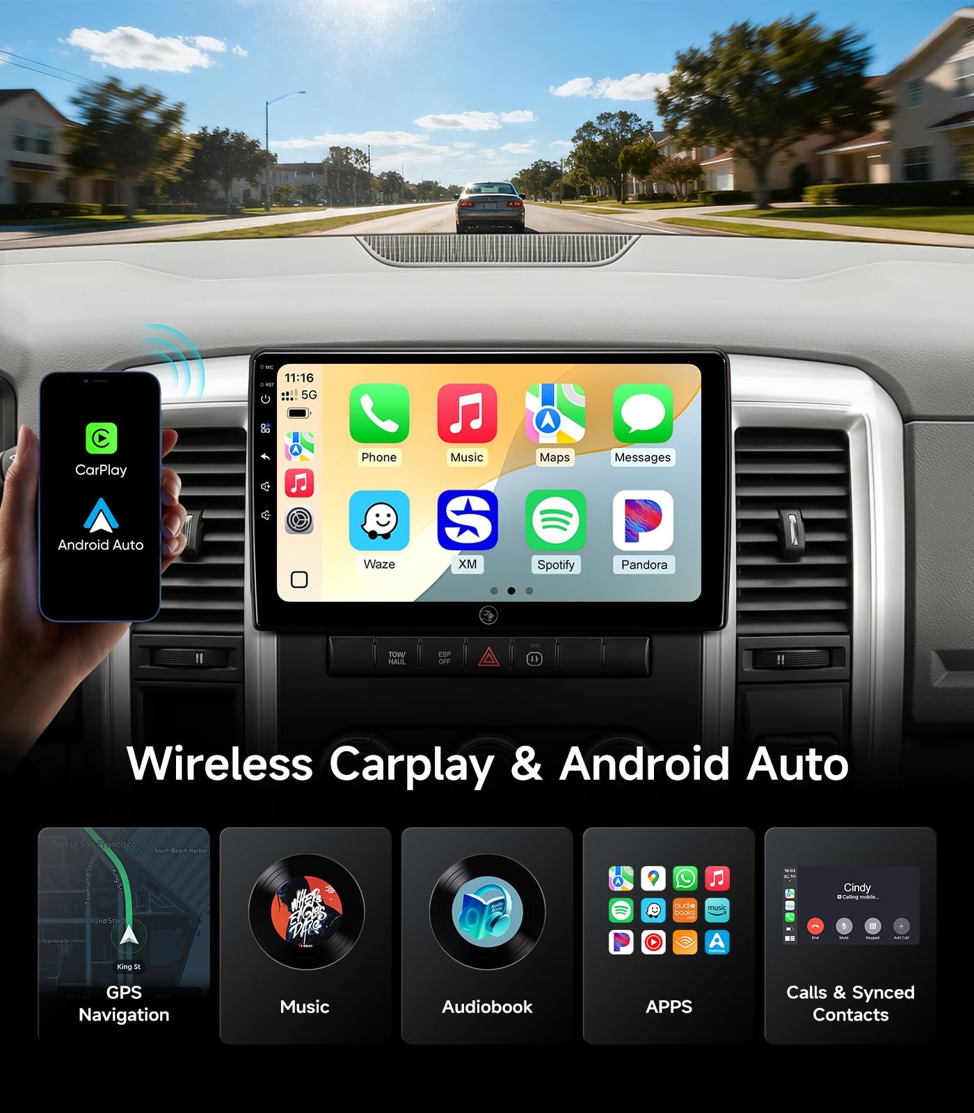 10.2″ IPS Touch Screen Car Radio for Dodge Ram 1500/2500/3500, GPS, CarPlay