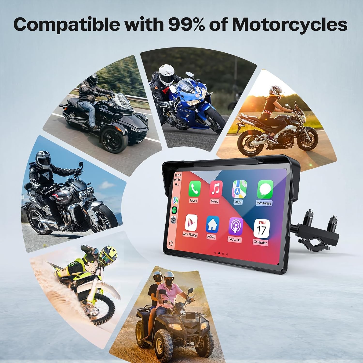 7″ Motorbike Android Auto Navigation GPS CarPlay Dual 4K Dash Cam Bluetooth TPMS