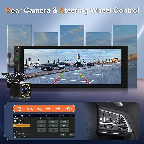Single Din Car Stereo – Wireless Carplay – Bluetooth 5.0 – 6.86″ – Single Din