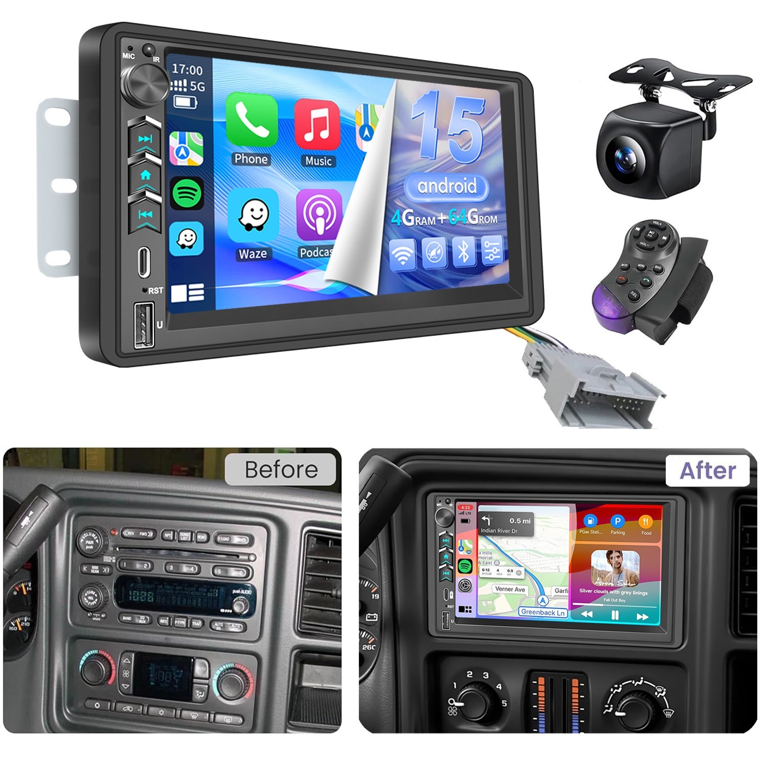 For 2003-2006 Chevy Tahoe Trailblazer Apple Carplay Car Radio Stereo +Camera