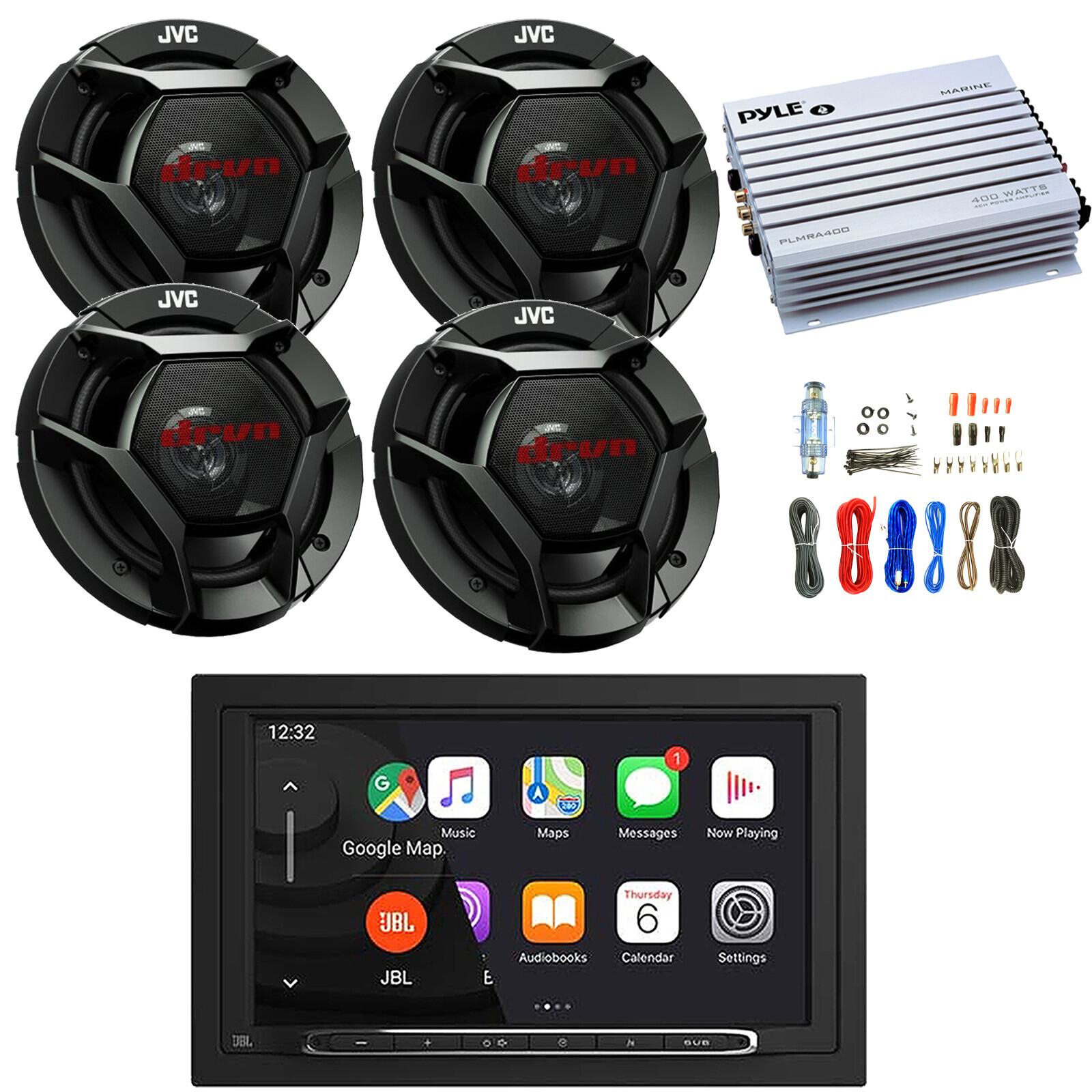 JBL 2-DIN Bluetooth Receiver, 4x 6.5″ 300W Peak Speakers, 4 Channel Amplifier