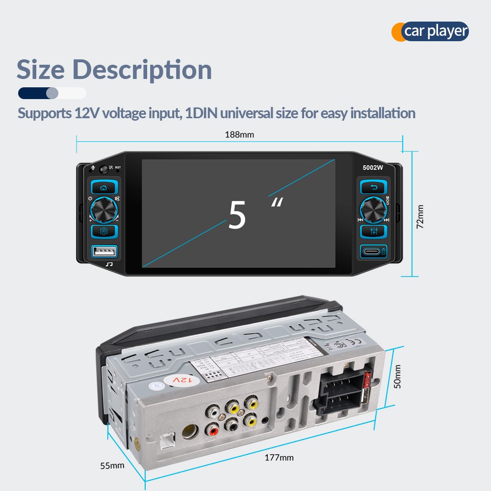 5in Car Stereo MP5 Player Bluetooth Radio HD Touch Screen USB W/4LED Rear Camera