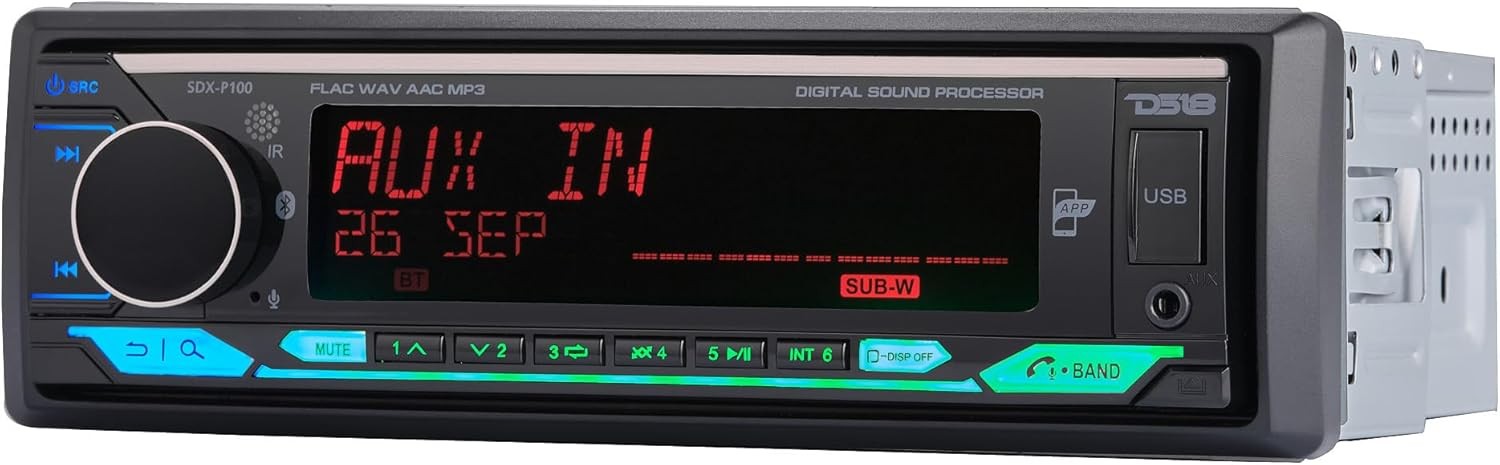 DS18 SDX-P100 SINGLE-DIN AM/FM DIGITAL MEDIA RECEIVER w/DSP, BLUETOOTH, USB, AUX