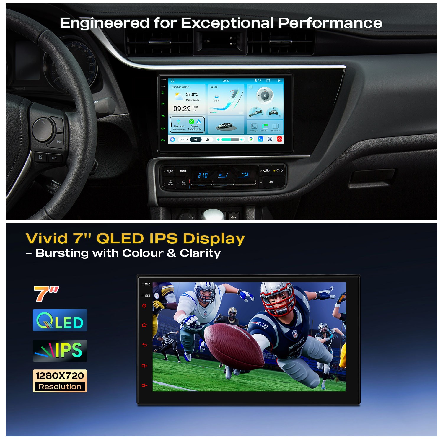 Wireless CarPlay Android Auto Car Radio 7 inch Double Din Stereo GPS Navigation