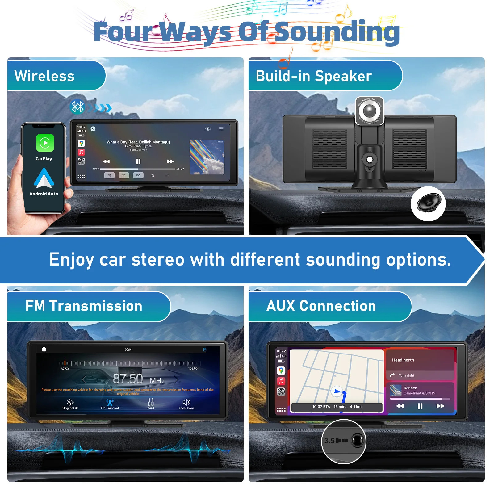 Portable Wireless Carplay Car Stereo, 10.26″ inch HD Touchscreen for Car with Ca