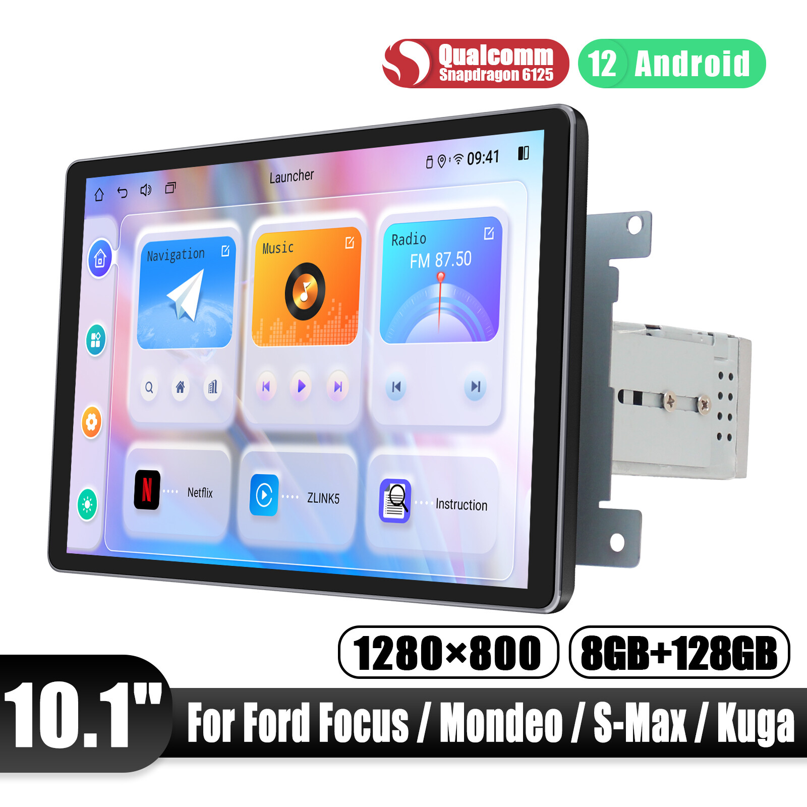 Android 12 10.1″ Android Car Radio GPS Plug & Play For Focus Mondeo S-Max Kuga