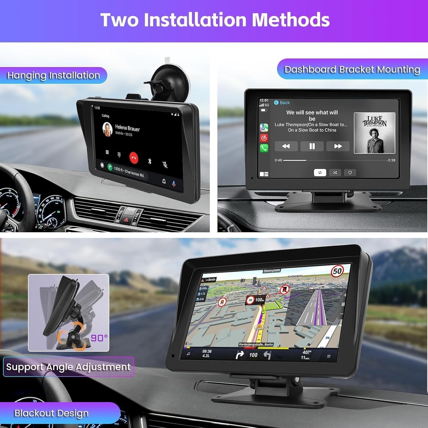 Wireless Carplay Screen Dash Mount 7 Inch Touchscreen Car Stereo Android GPS AUX