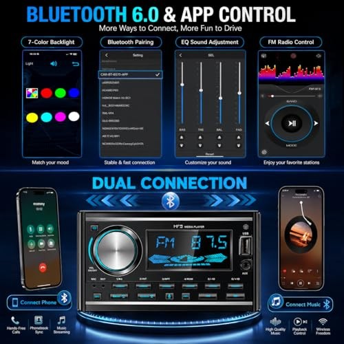 Double DIN Bluetooth Car Stereo, Car Audio Head Unit with Hands-Free Black