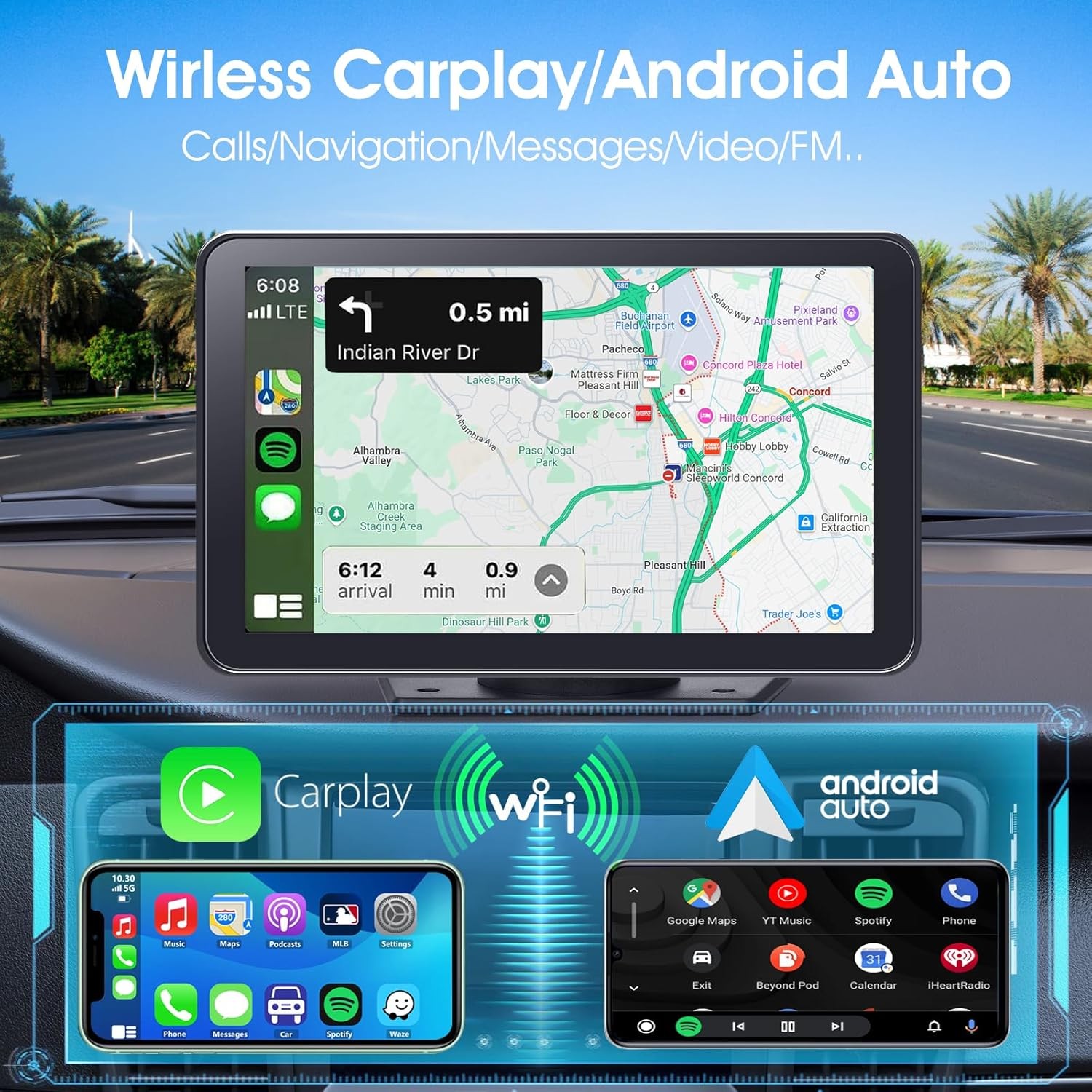7in Wireless CarPlay Screen Portable Touch Display Apple CarPlay Android Auto Ba