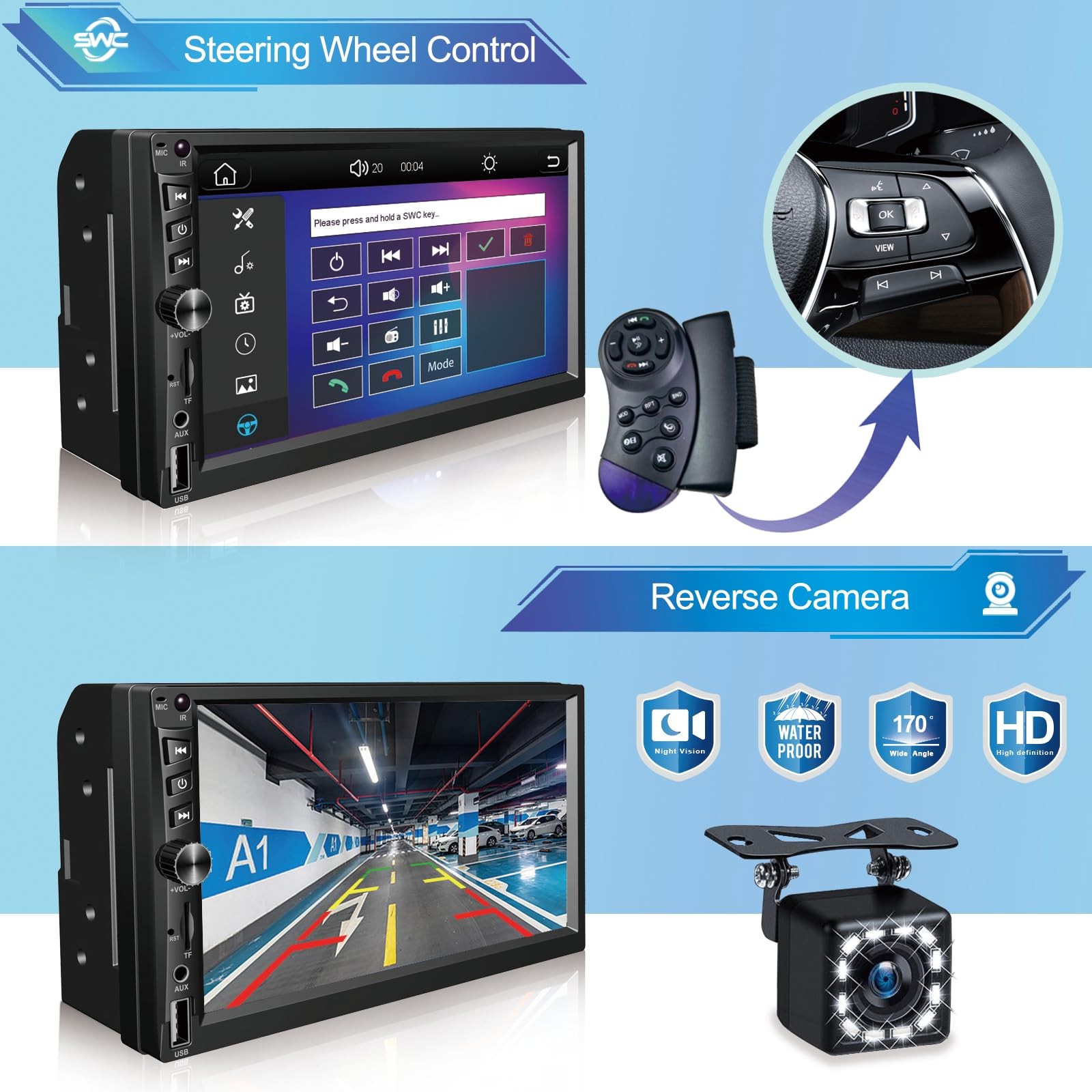 Wireless Double Din Car Stereo Works with Apple Carplay,7 Inch HD 1024 * 600 …