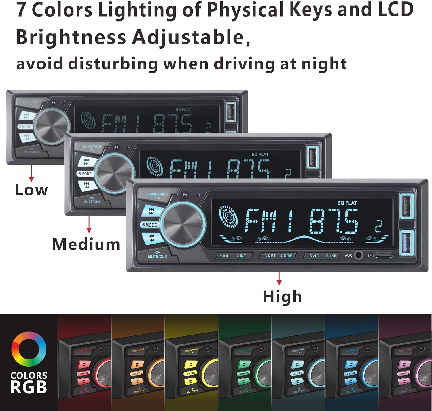 Single DIN Bluetooth Car Stereo – Fast Charging, AUX Input & APP Functionality