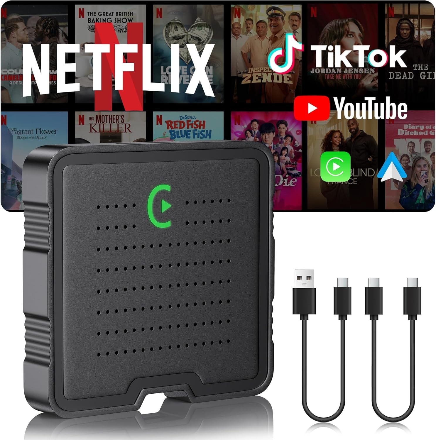 2 IN 1 Wireless CarPlay Android Auto Adapter AI Box for Car w/ Netflix YouTube