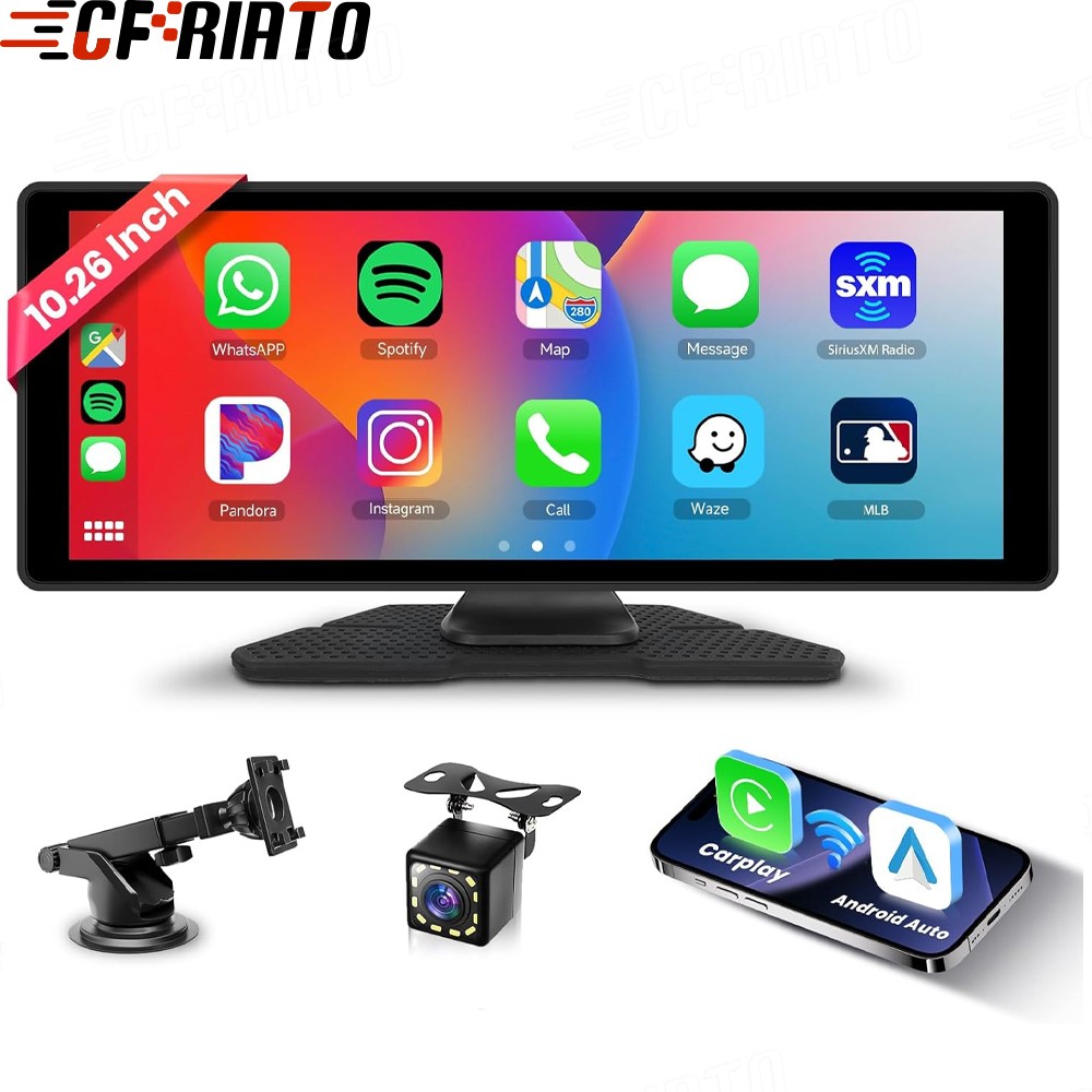 10.26″ Car Portable Wireless Apple CarPlay Android Auto Touch Screen Radio Cam